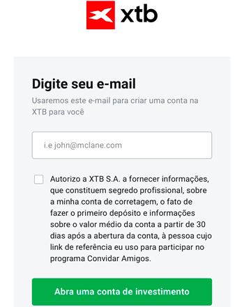 email para abrir conta xtb